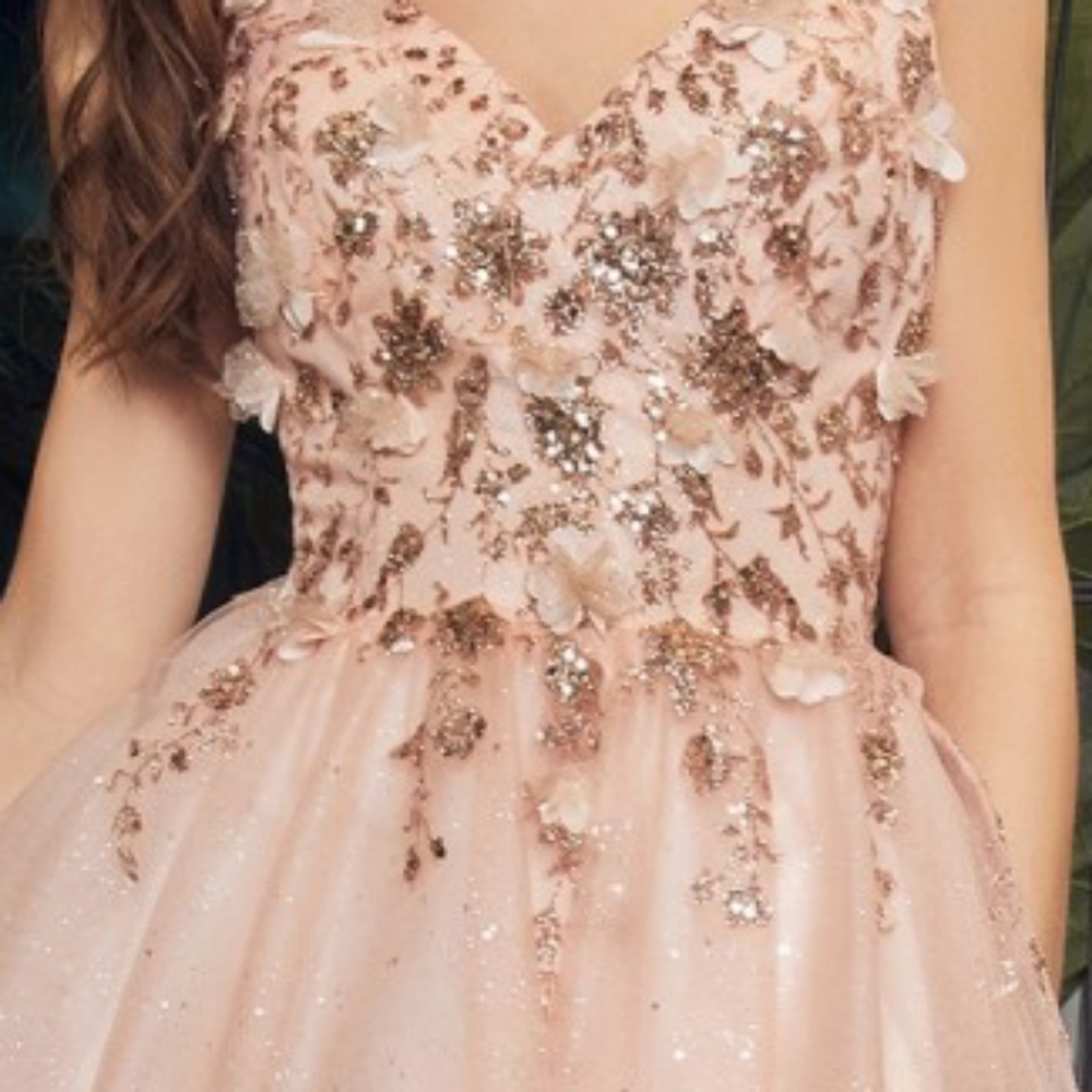 Blue,pink,champagne gold,lavender, a line cocktail floral design dress - Picture 5 of 7